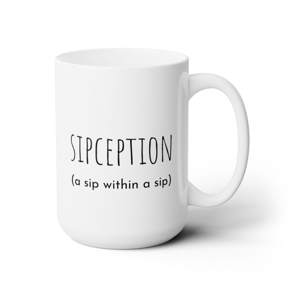 Sipception white ceramic mug front view